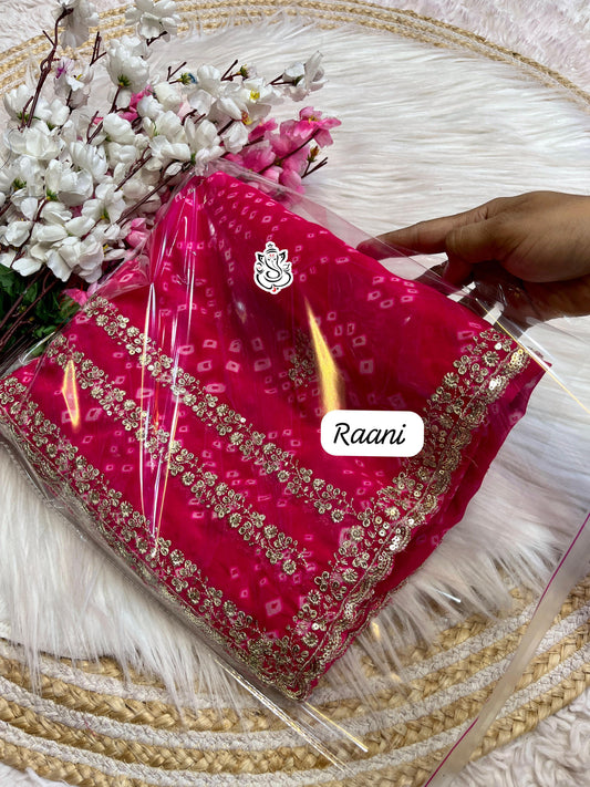 Soft C*C Georgette Bandej With c-Pallu Sequence Thread Coding Panel Work Saree