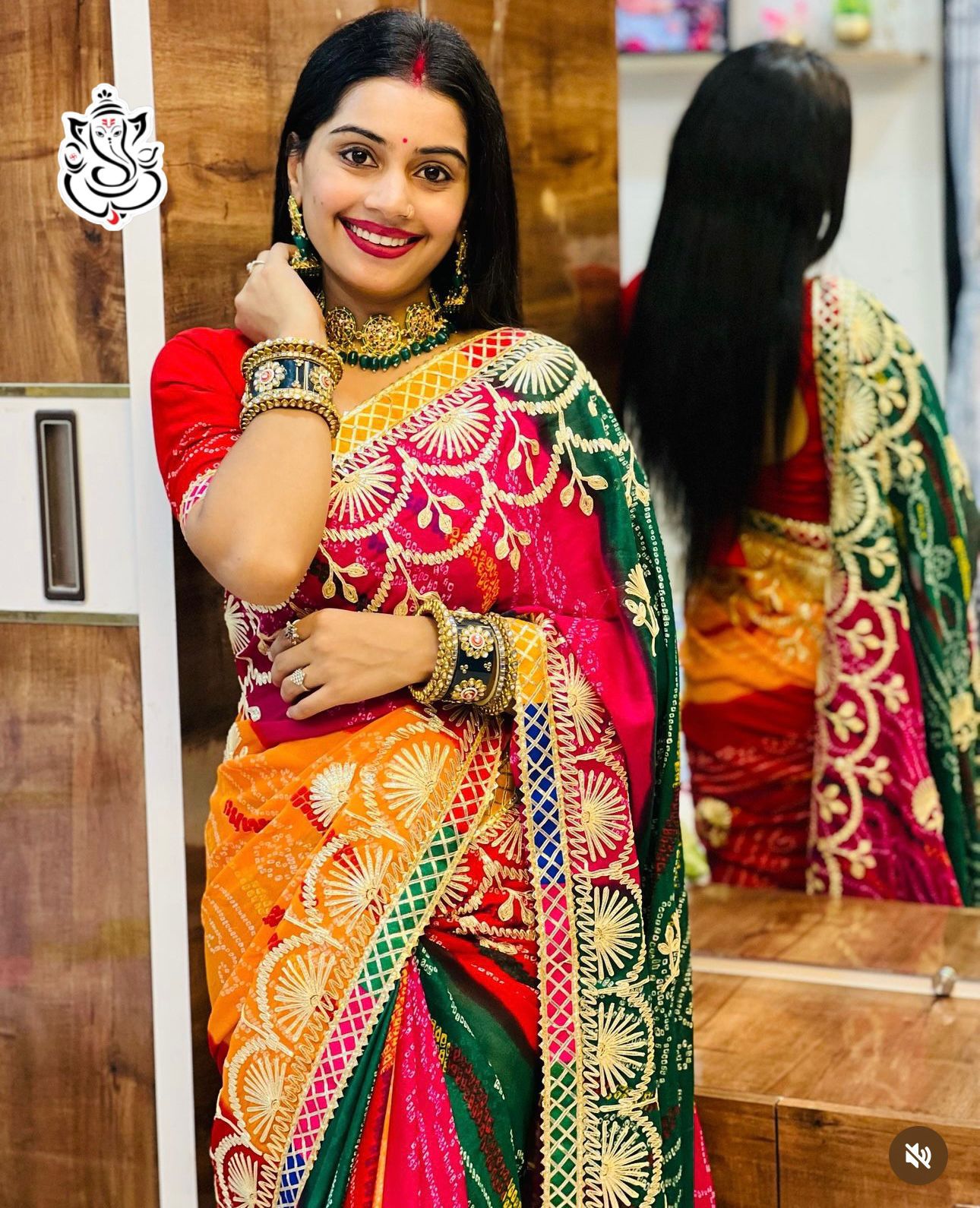 Special  Moss Fabric Of Bhandej  Saree