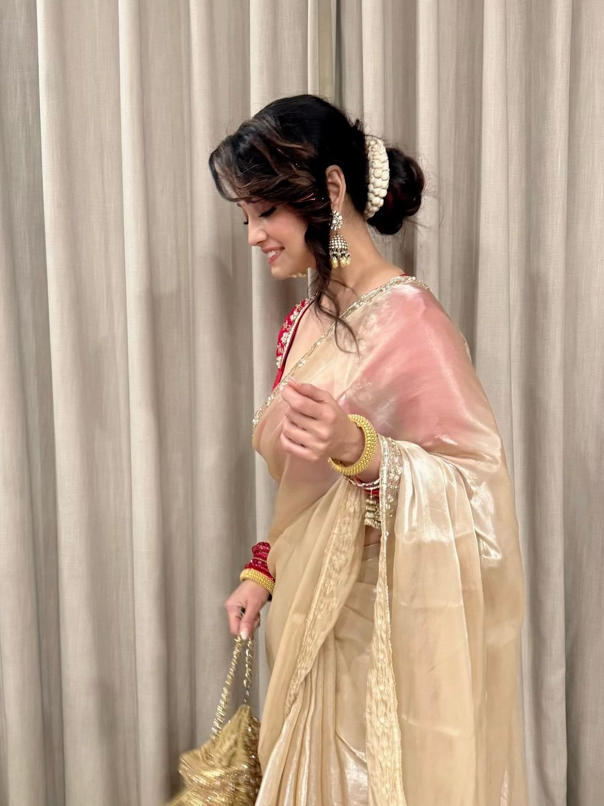 Beautiful Sequins and katdana handwork saree