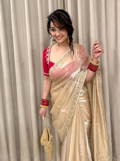 Beautiful Sequins and katdana handwork saree