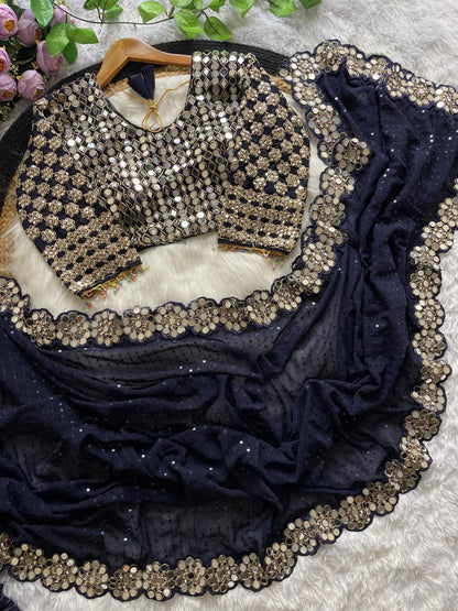 Heavy faux Georgette Blouse With Heavy Embroidery