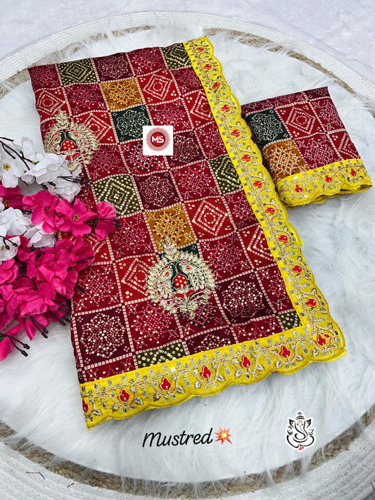 Beautiful Soft Chinon Fabric Saree With Rich Look Riyon Silk Short Pallu