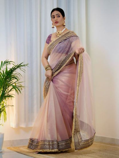 Beautiful Sequance And Dori Embroidery Work With Fancy Lace Border