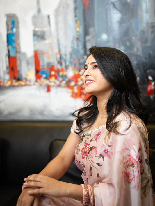 Beautiful floral print with beads and katdana handwork