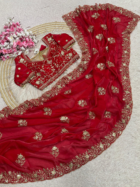 C -pallu 3 mm multi sequence   embroidery work with  Sequence Butti in  Body Parts.