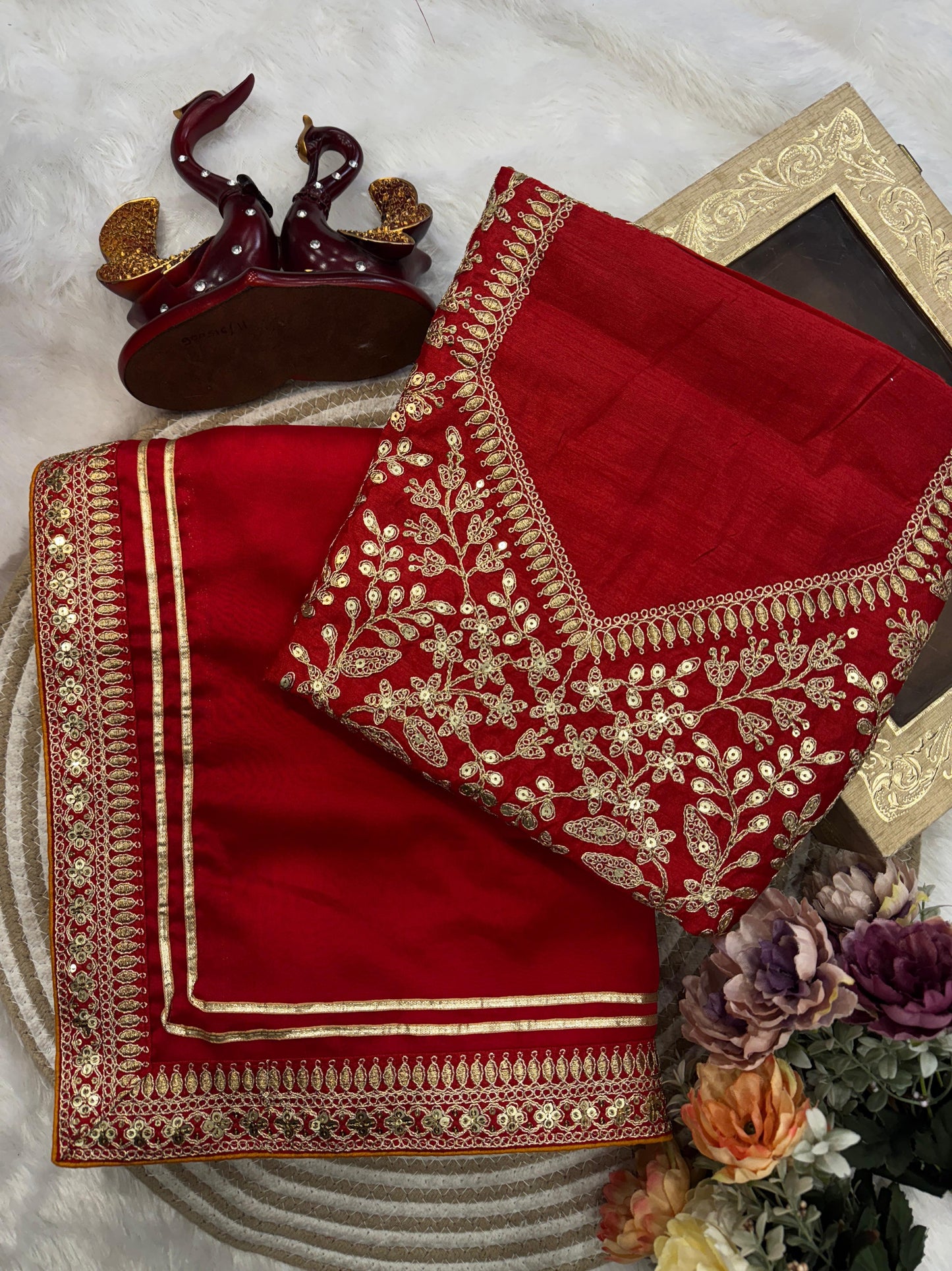 Beautiful Sequence and dori Embroidery Work lace border saree