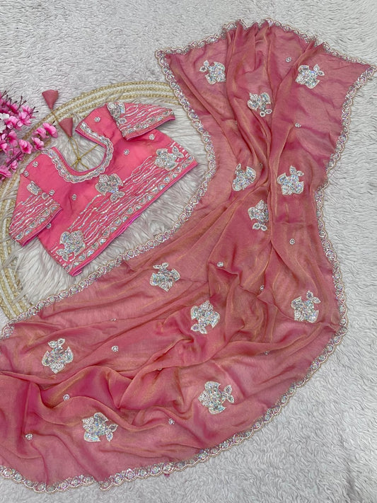 Beautiful  Moss Chiffon Fabric With  Brits  Work