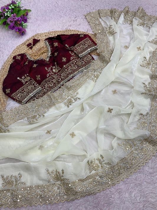 C -Pallu 3 Mm Multi Sequence   Embroidery Work With  Sequence Butti In  Body Parts.