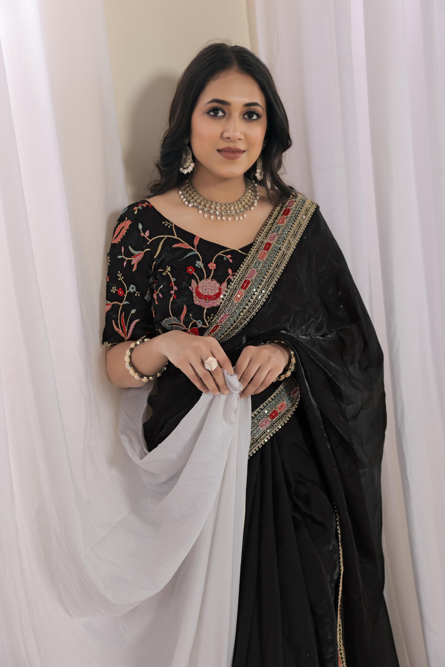Beautiful multicolour thread and sequins embroidery work lace border