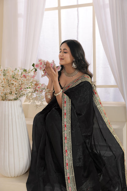 Beautiful multicolour thread and sequins embroidery work lace border