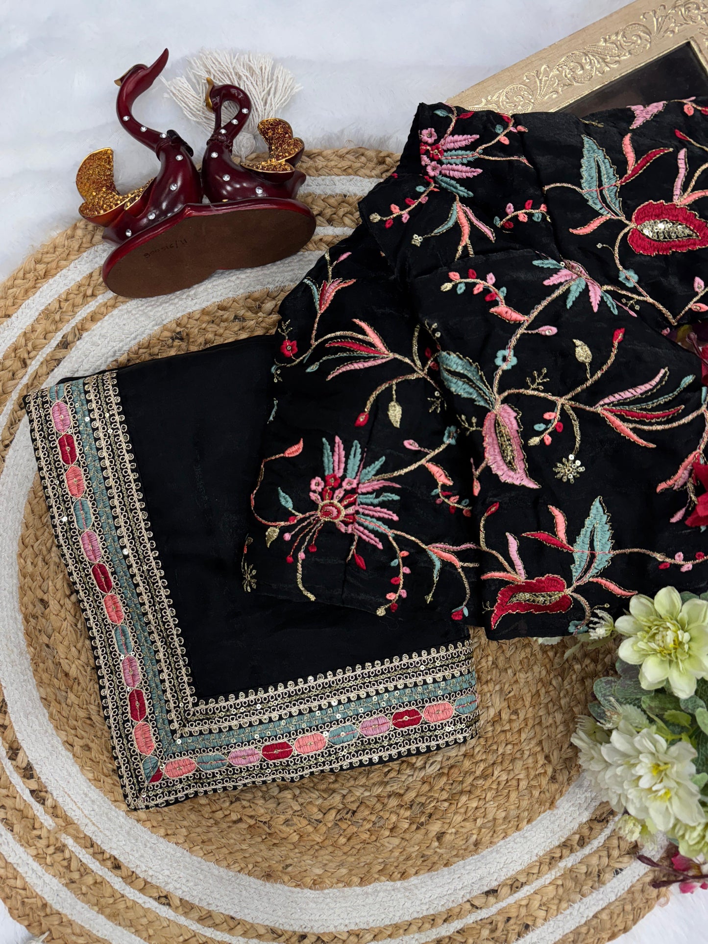 Beautiful multicolour thread and sequins embroidery work lace border