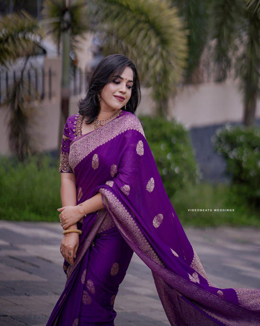 Beatiful Purple  Jacqrd Work On All Over Saree