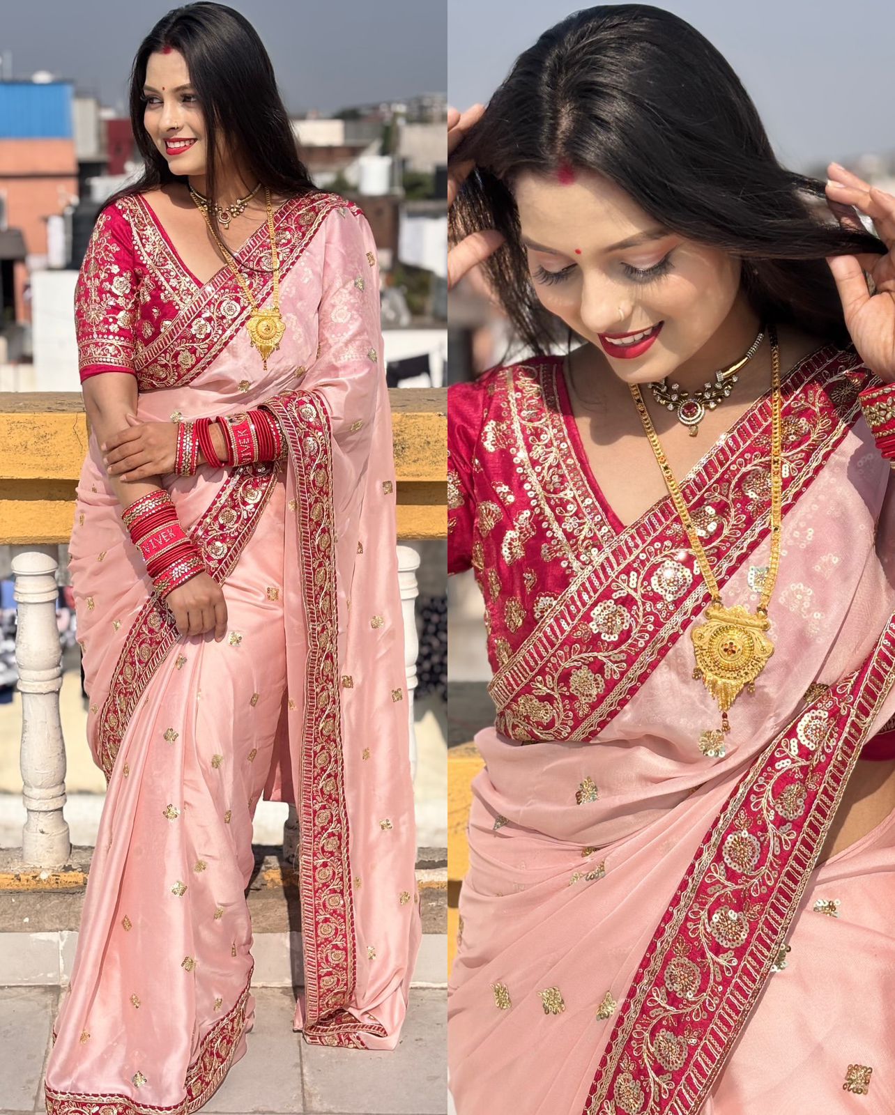 Soft Rangoli Silk Saree with Sequins & Dori Embroidery Lace Border