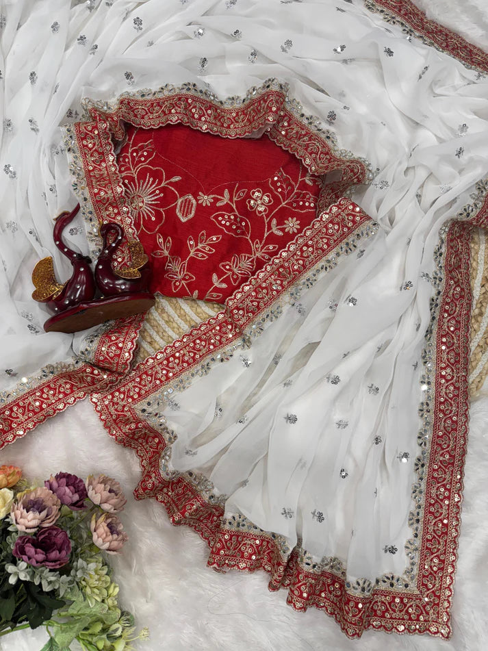 Pure Georgette Saree with Sequins, Dori Embroidery & Real Mirror Work