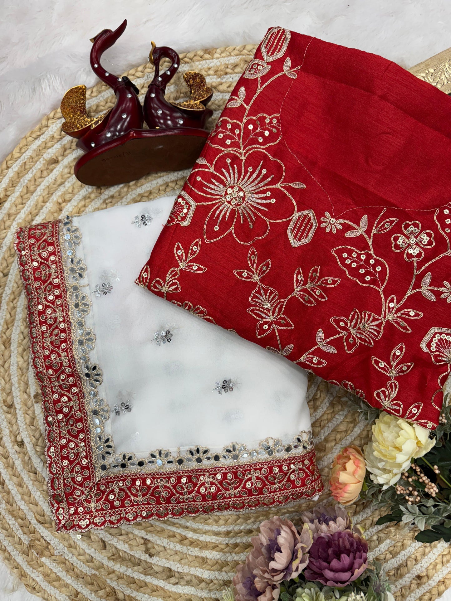 Sequins and dori embroidery with real mirrro work