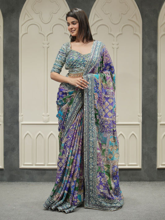 Beautiful Designer Chinnon Saree – Party Wear Collection