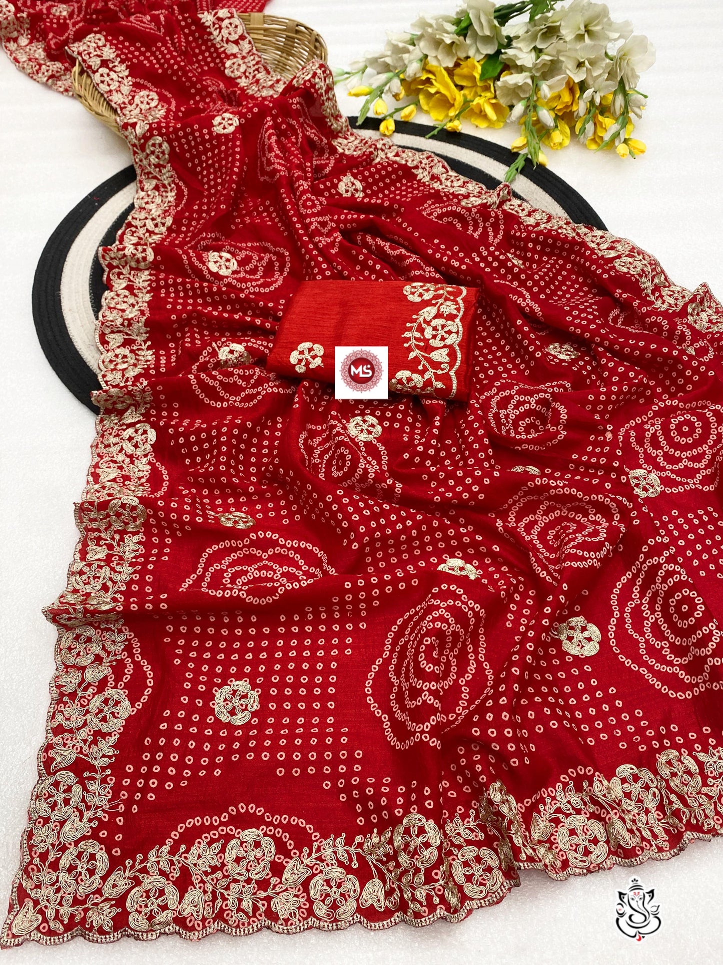 Designer Vichitra Silk Foil Print Saree