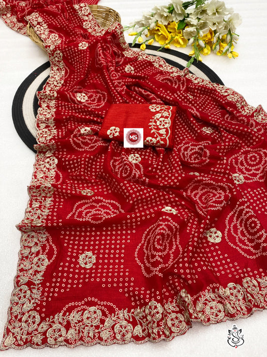 Designer Vichitra Silk Foil Print Saree