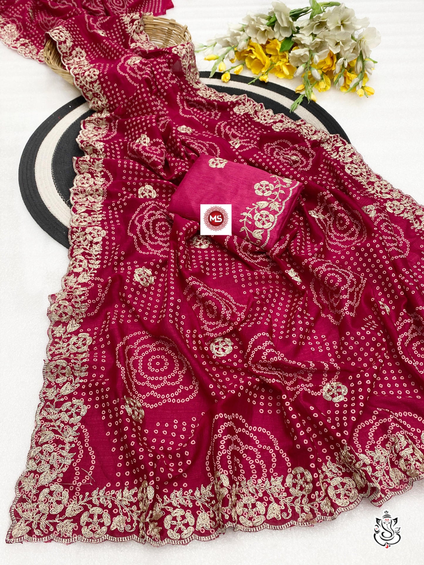 Designer Vichitra Silk Foil Print Saree