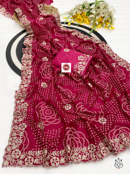 Designer Vichitra Silk Foil Print Saree