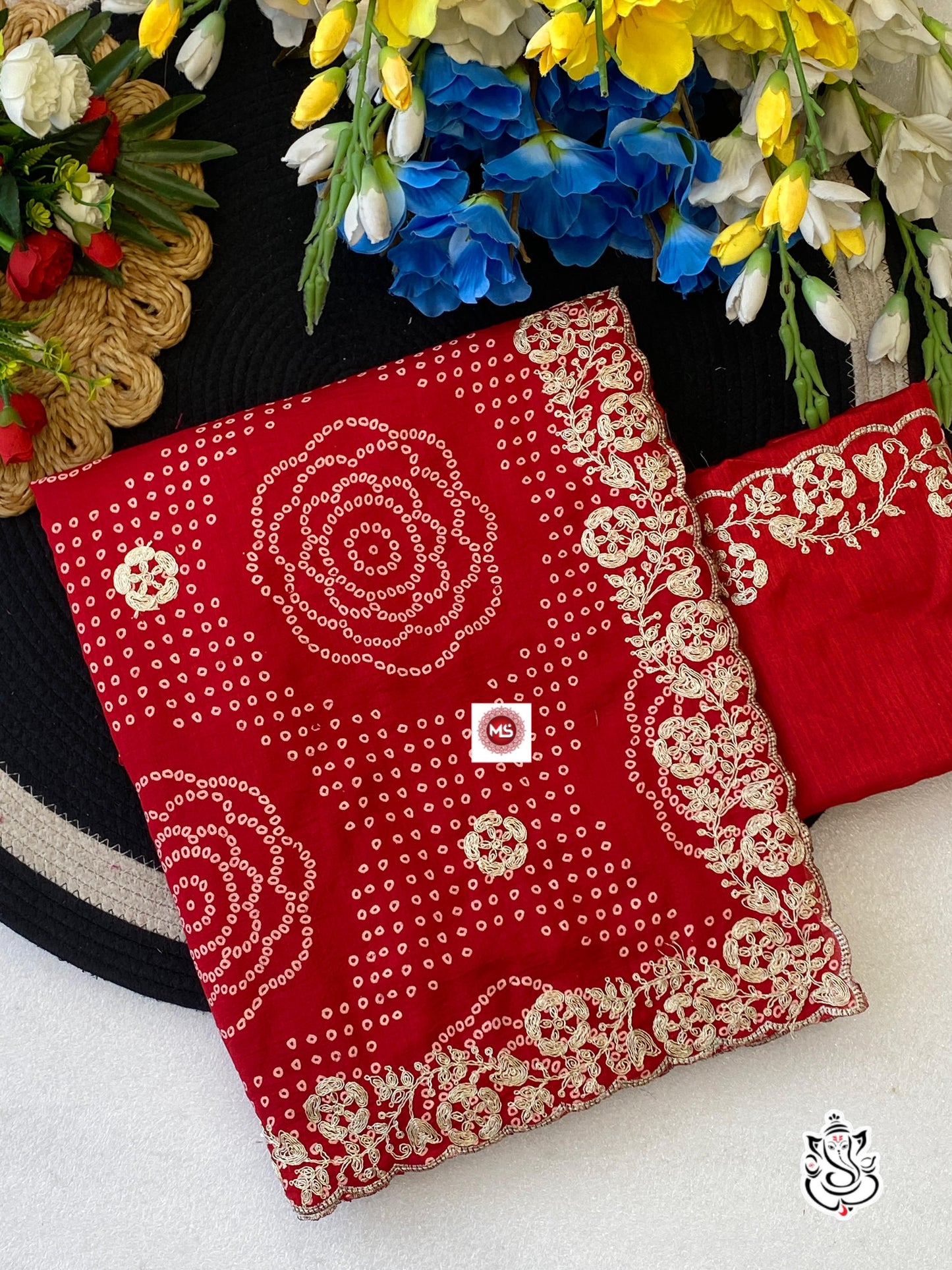 Designer Vichitra Silk Foil Print Saree