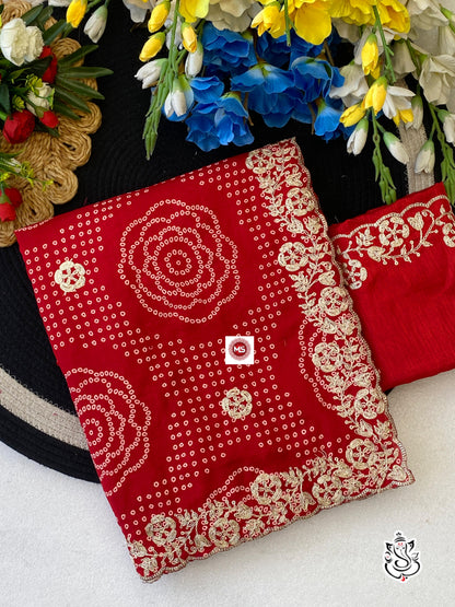 Designer Vichitra Silk Foil Print Saree