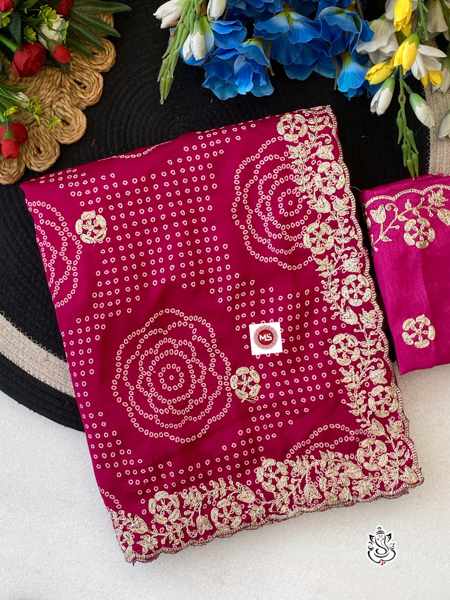 Designer Vichitra Silk Foil Print Saree