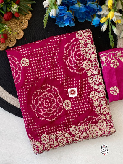 Designer Vichitra Silk Foil Print Saree