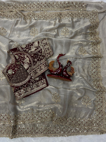💃 Premium Satin Designer Saree with Heavy Embroidery Blouse 💫