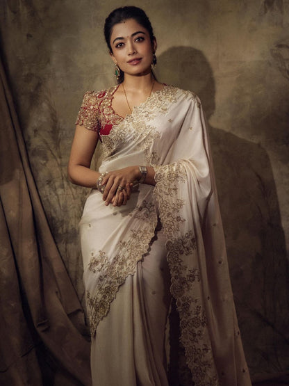 Beautiful Sequence Embroidery Work Designer Saree