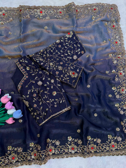 Fendy Satin Ombre Shaded Fabric – Luxury Smooth Drape Textile saree