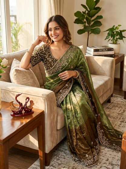 Luxury Fox Georgette Saree with Katdana & Real Mirror Handwork