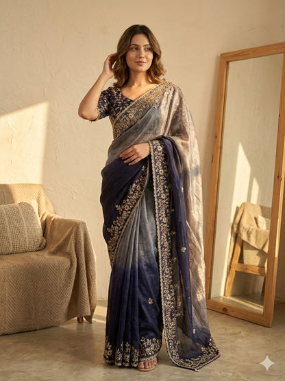 Luxury Fox Georgette Saree with Katdana & Real Mirror Handwork