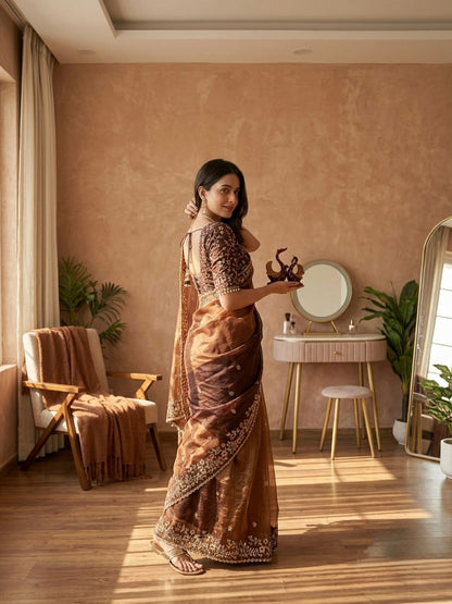 Luxury Fox Georgette Saree with Katdana & Real Mirror Handwork