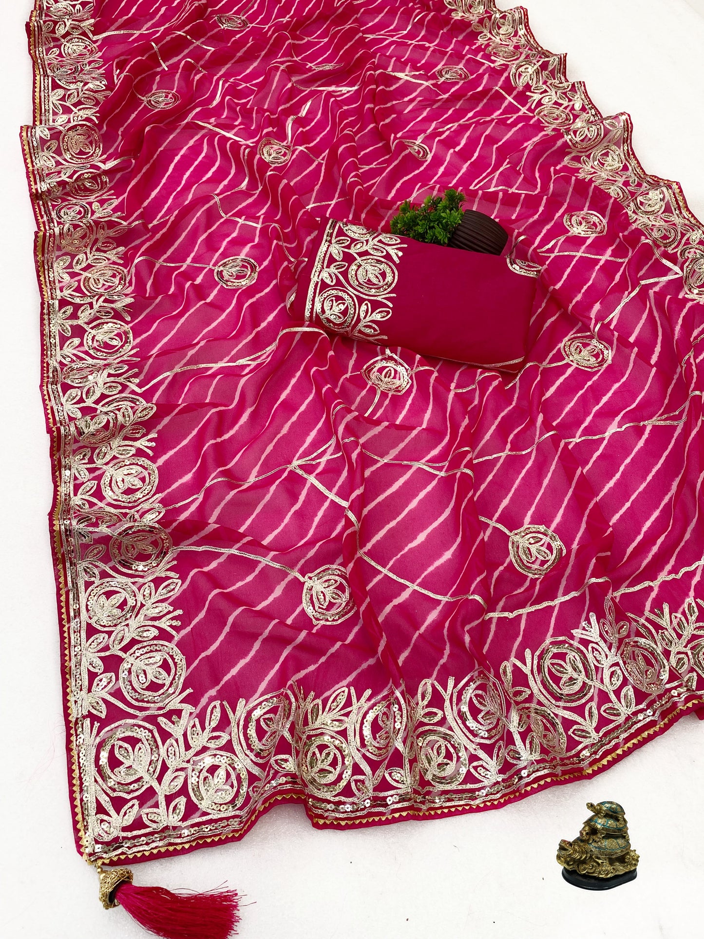 Premium Soft C.C. Georgette Lehriya Silk Saree with Traditional Ribbon Design