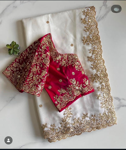 Heavy Rangoli Saree with Sequence Embroidery & Cut Work Border