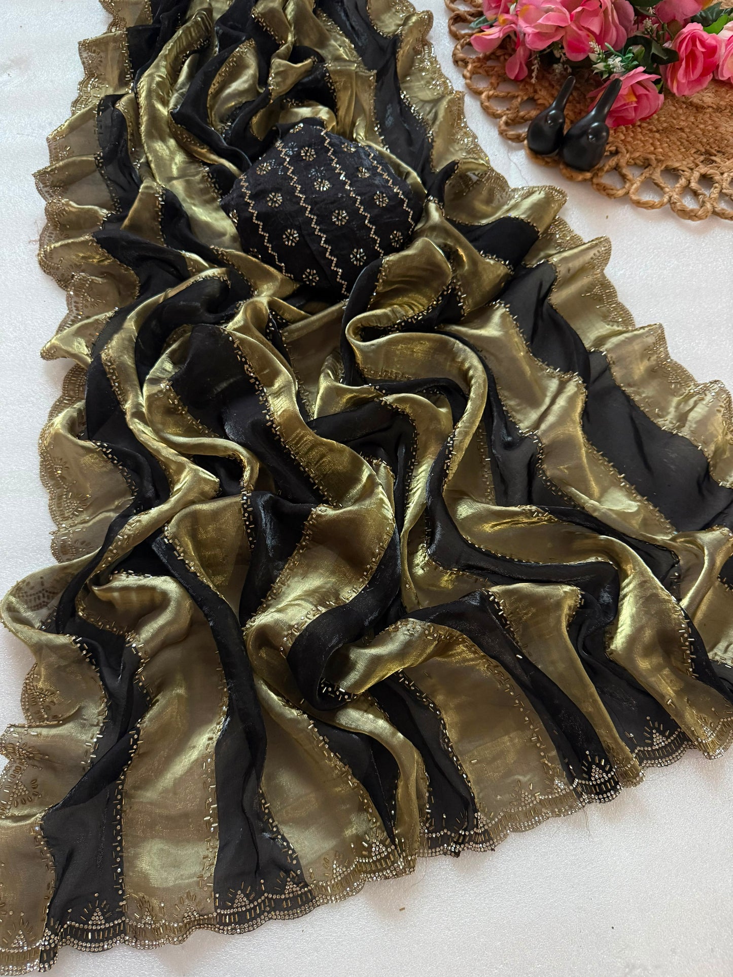 Premium Soft Silk Blooming Saree with Jarkhan & Swarovski Work | Designer Party Wear Saree ✨