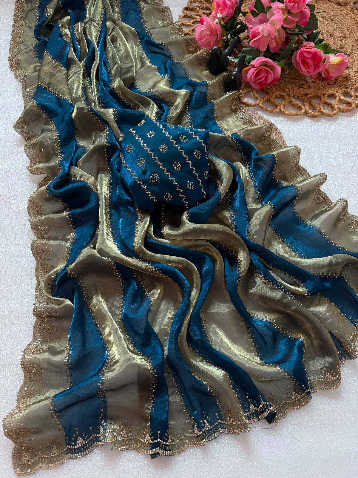 Premium Soft Silk Blooming Saree with Jarkhan & Swarovski Work | Designer Party Wear Saree ✨