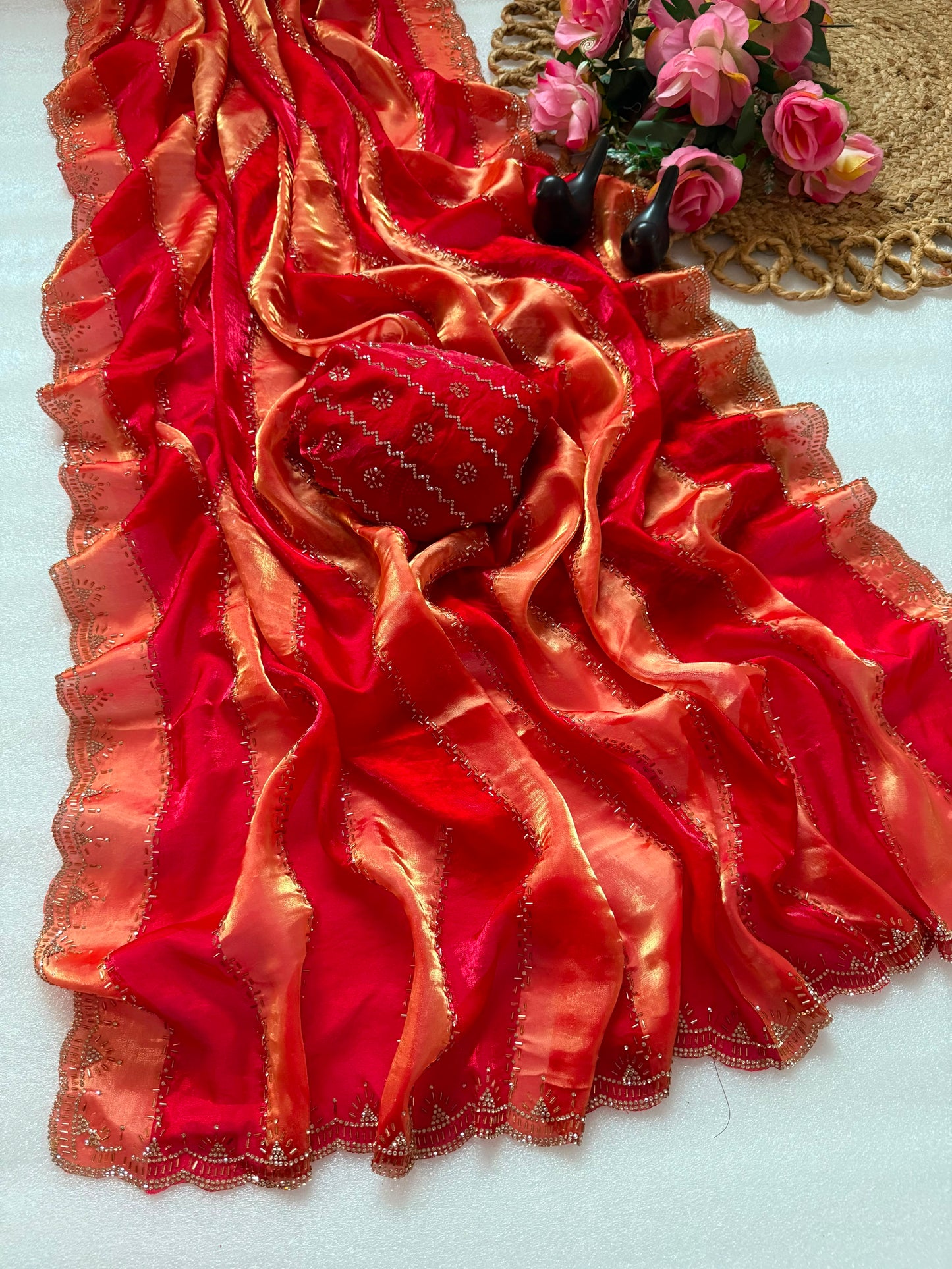 Premium Soft Silk Blooming Saree with Jarkhan & Swarovski Work | Designer Party Wear Saree ✨