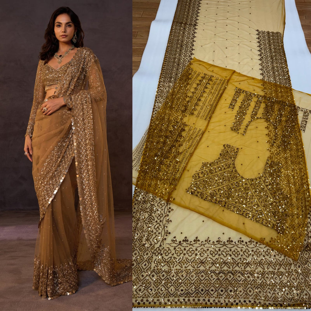 Heavy Butterfly Net Designer Saree with 5mm Sequins & Embroidery Work