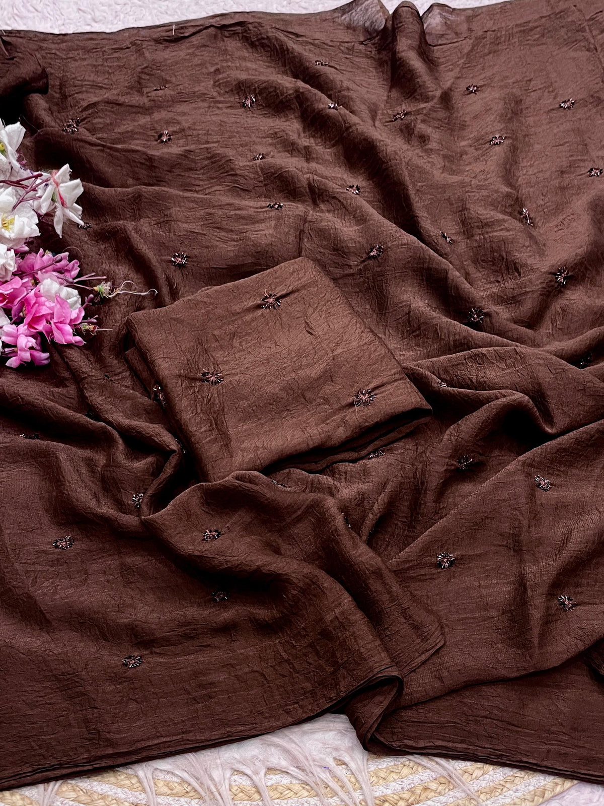 Premium Rangoli Crush Saree with Designer Embroidery Work |
