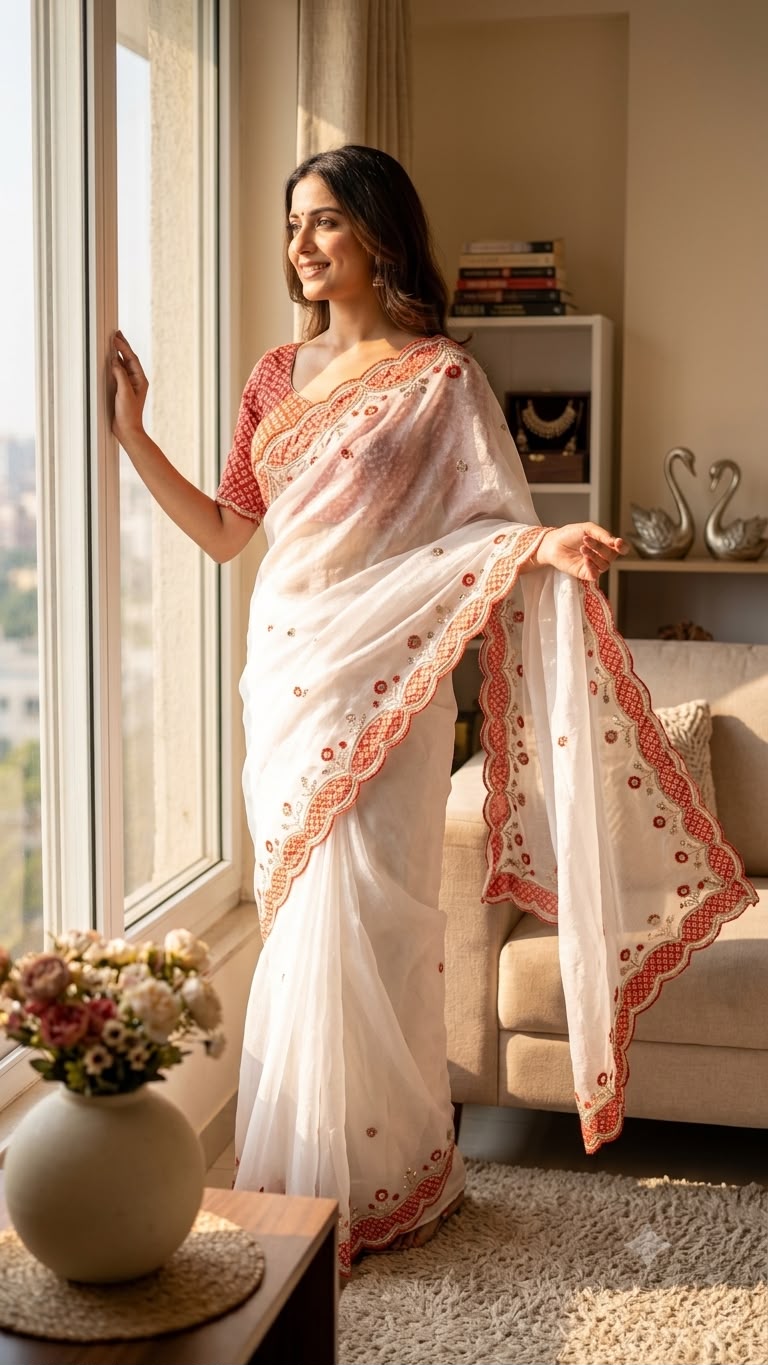 Beautiful Appliqué Work Saree with Sequin & Thread Embroidery | Designer Ethnic Saree
