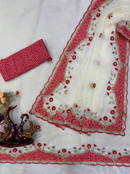 Beautiful Appliqué Work Saree with Sequin & Thread Embroidery | Designer Ethnic Saree