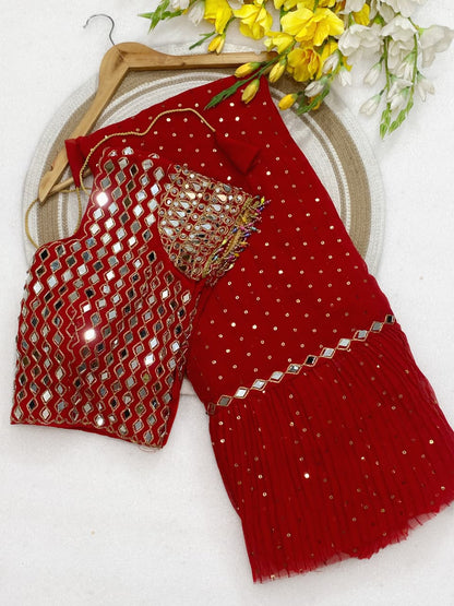 Premium Sequins Crush Pleated Saree – New Designer Collection