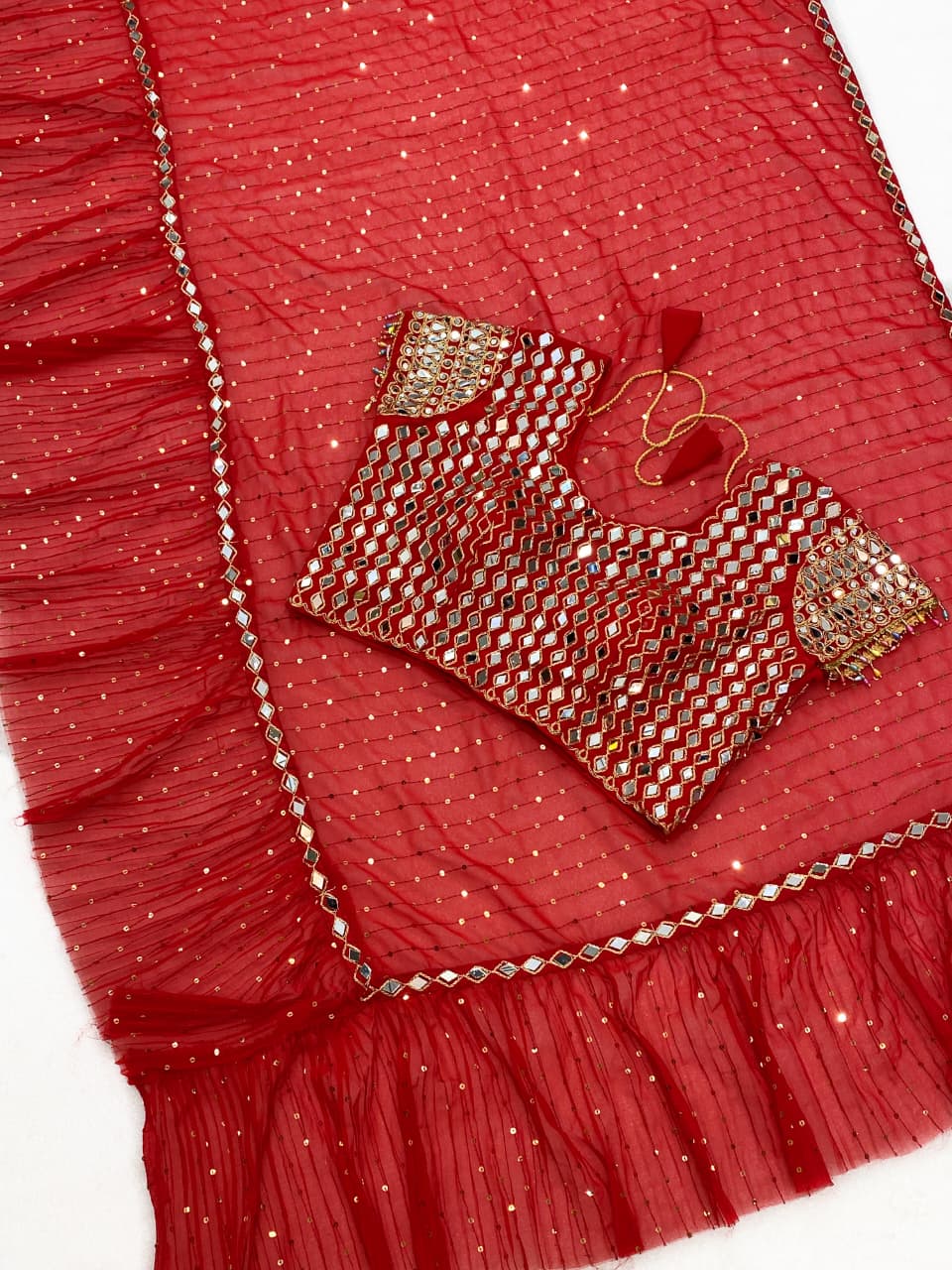 Premium Sequins Crush Pleated Saree – New Designer Collection