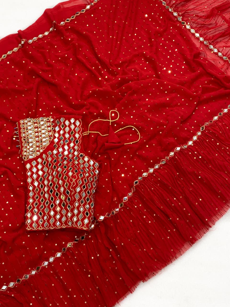 Premium Sequins Crush Pleated Saree – New Designer Collection