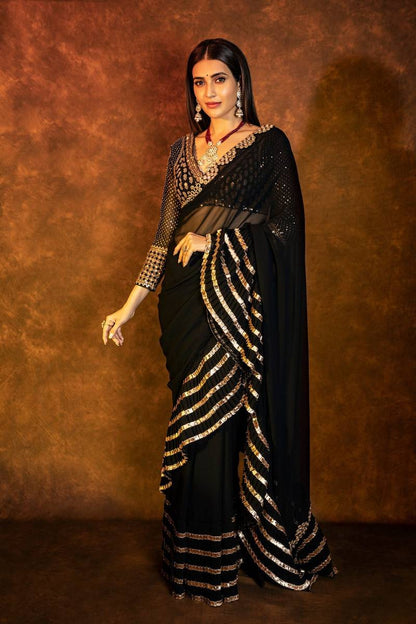 Karishma Tanna Inspired Bollywood Sequins Crush Pleated Saree