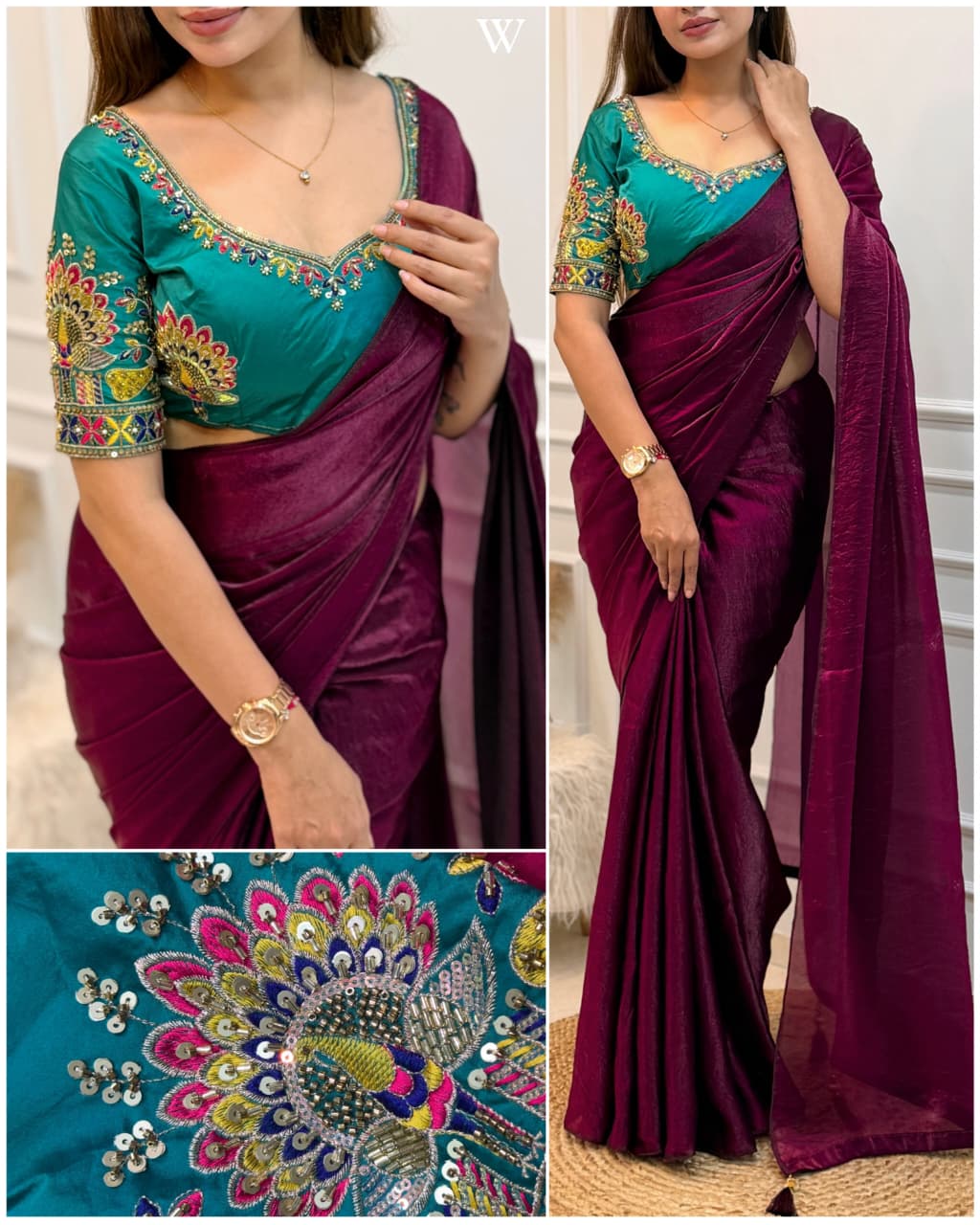 Luxury Dual Shade Designer Saree with Premium Beads Work Blouse