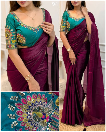 Luxury Dual Shade Designer Saree with Premium Beads Work Blouse
