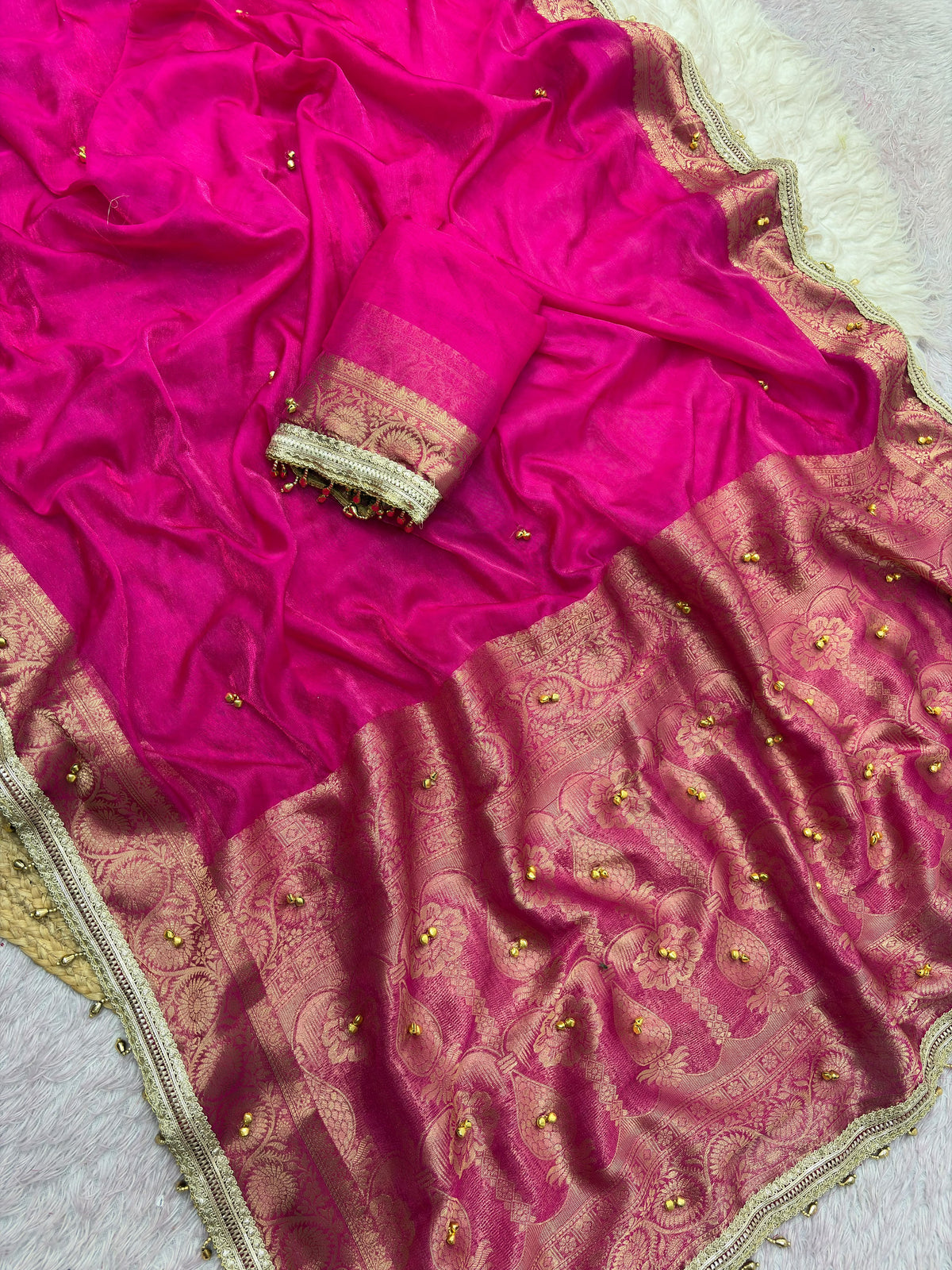 Satin Chiffon Silk Saree with Beautiful All-Over Ghunghroo Work | Designer Ethnic Wear